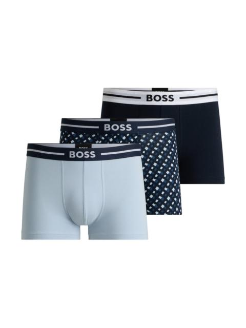 BOSS THREE-PACK OF STRETCH-COTTON PLAIN AND MONOGRAMMED TRUNKS