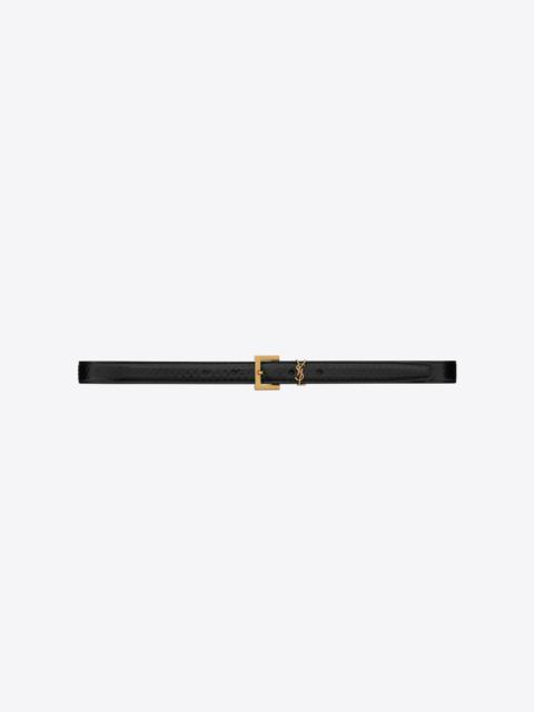 SAINT LAURENT narrow monogram belt with square buckle in lacquered ayers