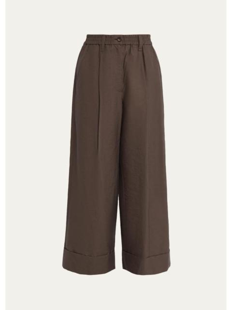 Brunello Cucinelli Elastic-Waist Wide-Leg Ankle Pants