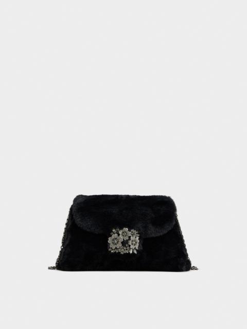 Drapé Bouquet Strass Dark Buckle Mini Bag in Faux Fur