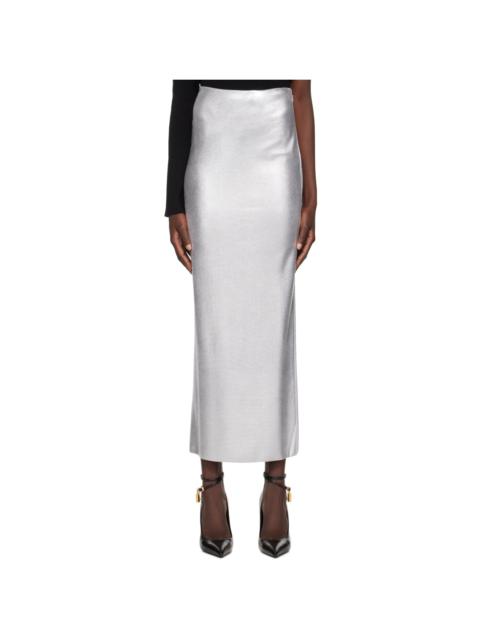 Silver Viscose Midi Skirt