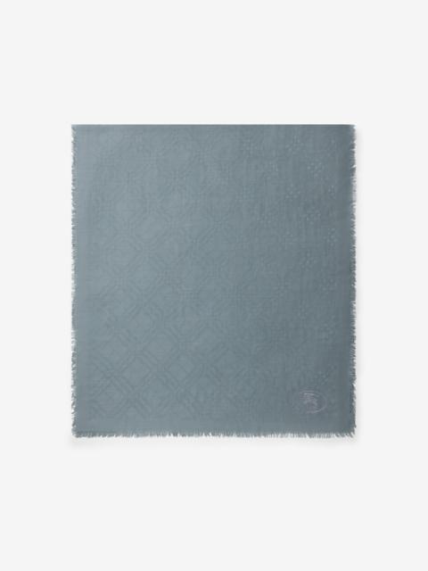 Wide Check Wool Silk Scarf