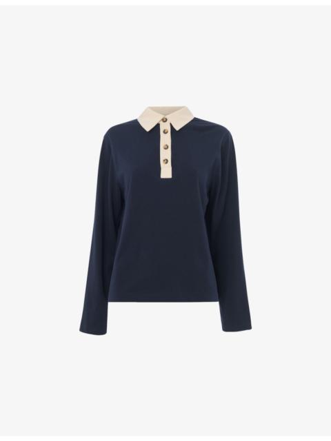 WHISTLES Long-Sleeved Contrast-Trim Cotton Polo Shirt
