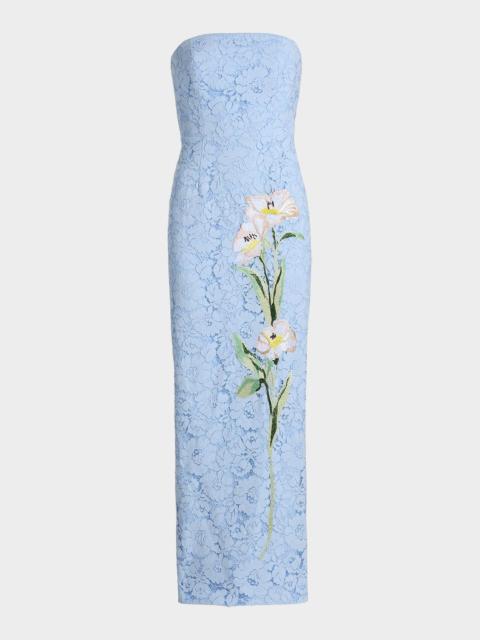 MILLY Dolores Strapless Floral Lace Midi Dress