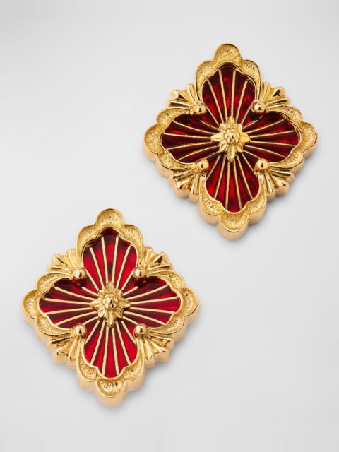 Buccellati Opera Tulle Button Earrings with Red Enamel, Small