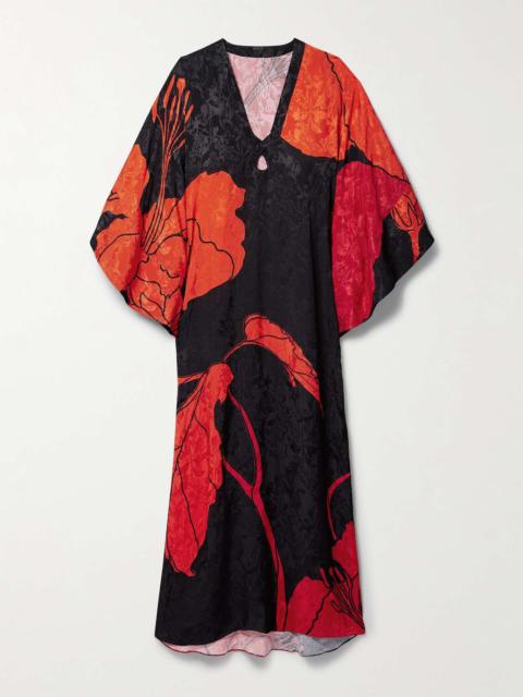 + NET SUSTAIN River Classing cutout printed satin-jacquard maxi dress