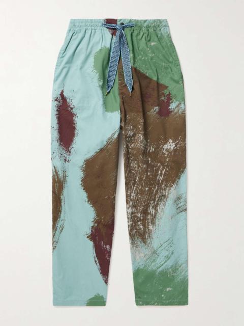 Easy Straight-Leg Printed Cotton-Poplin Drawstring Trousers