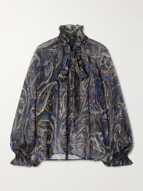 Etro Pussy-bow printed metallic silk-crepon blouse Purple