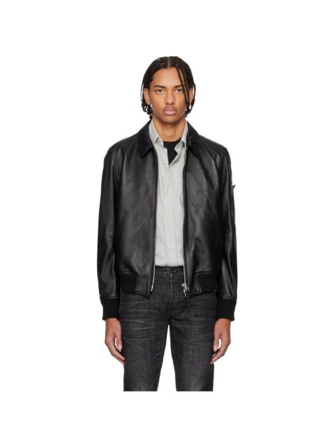 TOM FORD Black Soft Nappa Plonge Collar Blouson Jacket