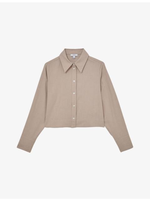REISS Caylan Cropped Cotton and Wool-Blend Shirt