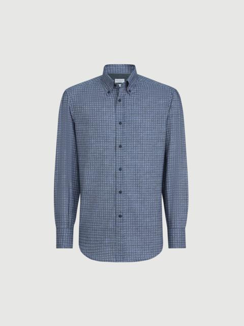 Brunello Cucinelli Flower print twill basic fit shirt with button-down collar