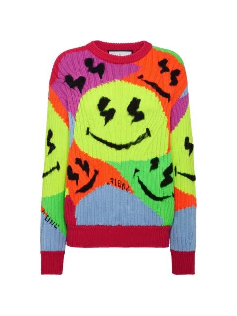 smile-intarsia ribbed-knit jumper