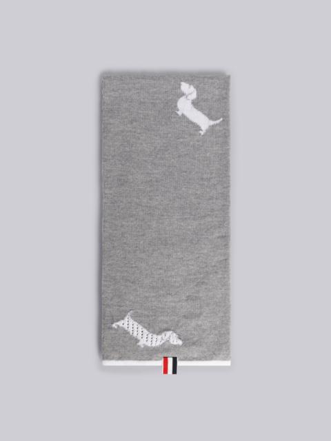 Thom Browne Light Grey Extrafine Merino Hector Icon Half Drop Intarsia 4-Bar Stripe Scarf