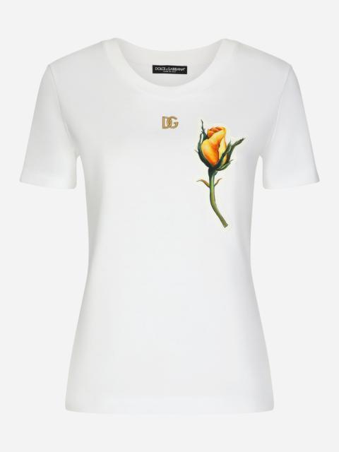 Jersey T-shirt with DG logo and yellow rose-embroidered patch