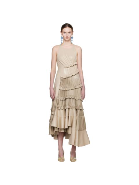 TORY BURCH Beige Ruffle Liquid Jersey Midi Dress