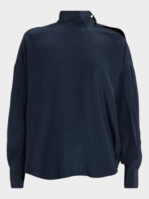 Brunello Cucinelli Turtleneck Long-Sleeve Silk Blouse