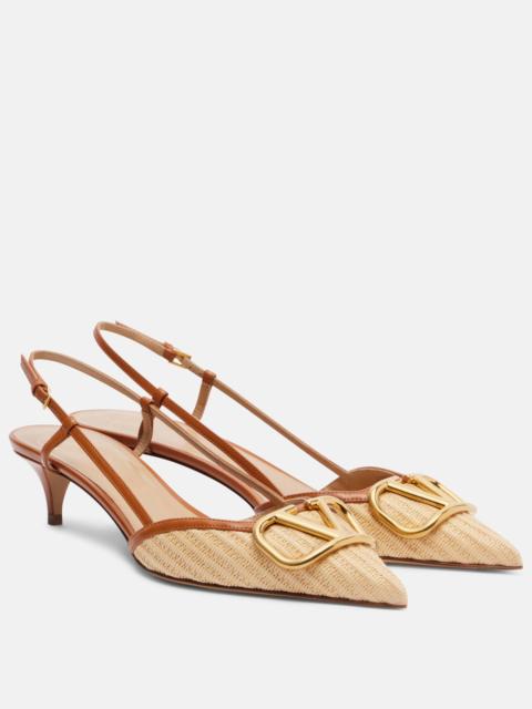 Valentino VLogo leather-trimmed raffia slingback pumps