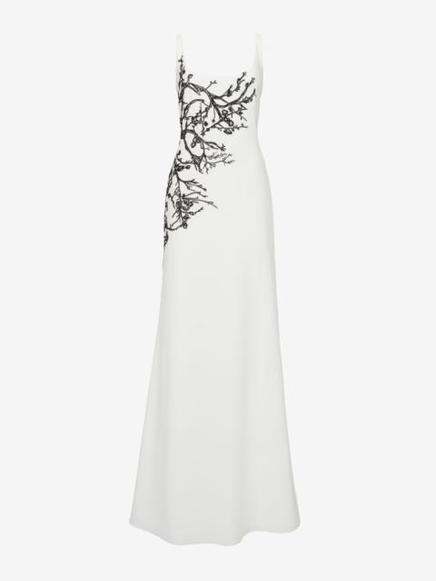 Alexander McQueen Women's Cherry Branches Embroidered Evening Dress in Light Ivory