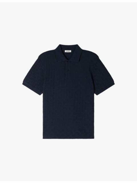 Sandro Grid-Pattern Short-Sleeved Cotton Polo Shirt
