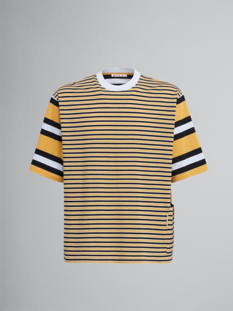 YELLOW STRIPED COTTON JERSEY CREWNECK T-SHIRT