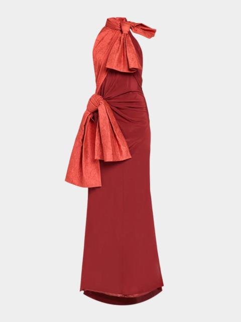 CHRISTOPHER JOHN ROGERS Silk Crepe De Chine Double-Bow Taffeta Halter Gown