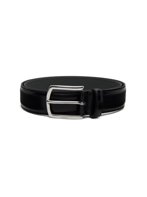 Black Polished Logo Buckle Leather Belt