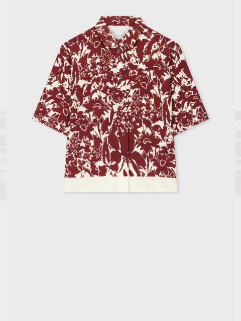 Women's Maroon and Ecru 'Avant Garden' Short-Sleeve Shirt