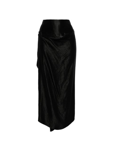 high-waisted satin midi skirt