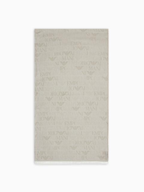 EMPORIO ARMANI Brushed-fabric scarf with all-over lettering