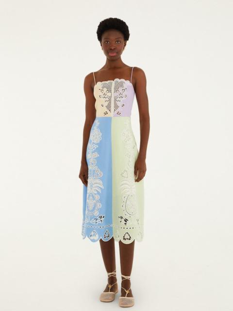 FARM RIO Multicolor Embroidered Euroflax Premium Linen Midi Dress