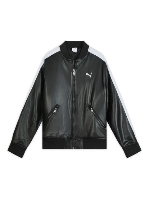 PUMA PUMA T7 Faux Leather Baseball Jacket 'Black White' 636319-01