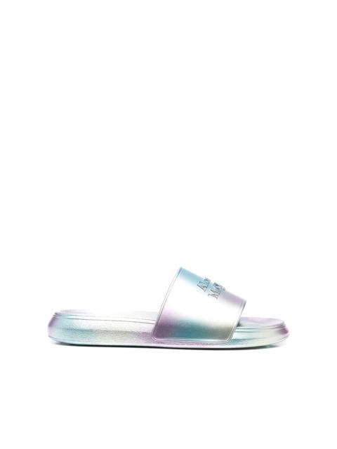 Alexander McQueen metallic debossed-logo slides