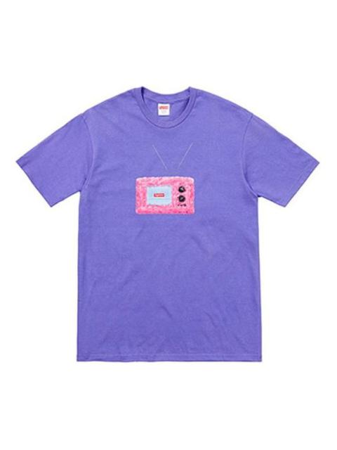Supreme 최고 SS18 텔레비젼 티 빛 자주색 인쇄 짧은 소매 Unisex SUP-SS18-0090