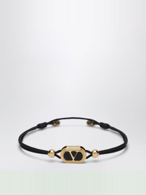Valentino Black cord bracelet with enamelled gold V logo