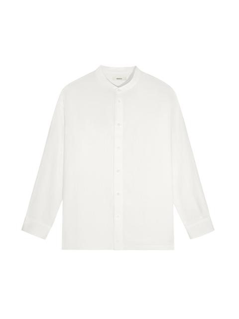PANGAIA Mens DNA Aloe Linen Mandarin Collar Long Sleeve Shirt - Off-White