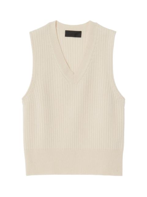 Iker Ribbed-Knit Cashmere Sweater Vest ivory