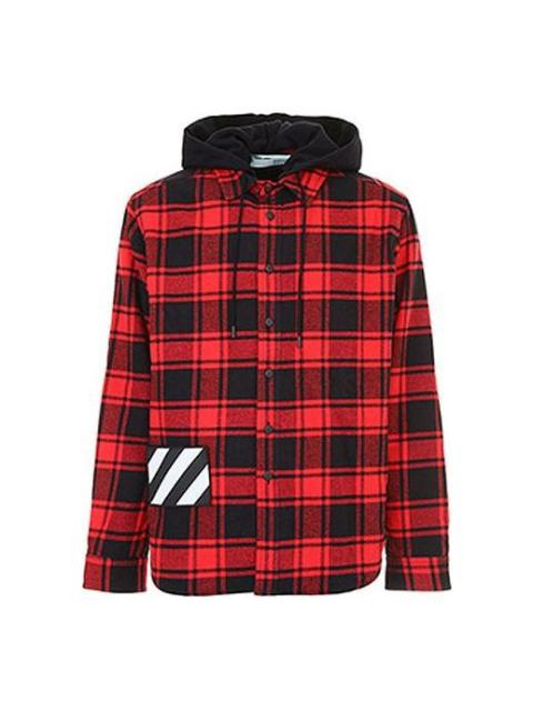 Off-White Off-White Plaid Splicing hooded Shirt Red Black Plaid 'Red Black' OMGA061E18A270012000