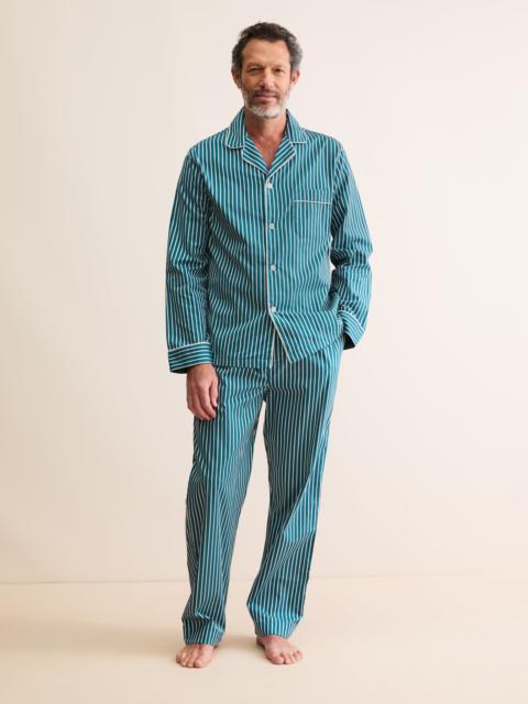 Derek Rose Men's Classic Fit Pajamas Royal Cotton Teal & White Stripe