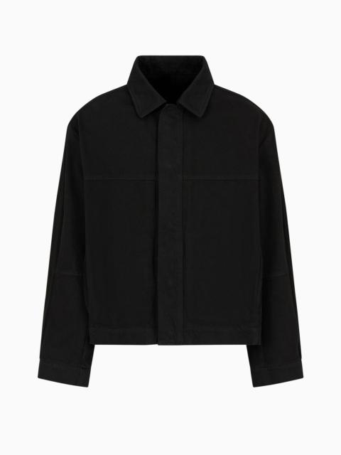 EMPORIO ARMANI Garment-dyed bull denim jacket with Mon Amour print