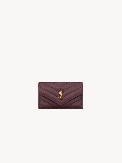 SAINT LAURENT CASSANDRE FRAGMENTS FLAP CARD CASE IN GRAIN DE POUDRE LEATHER