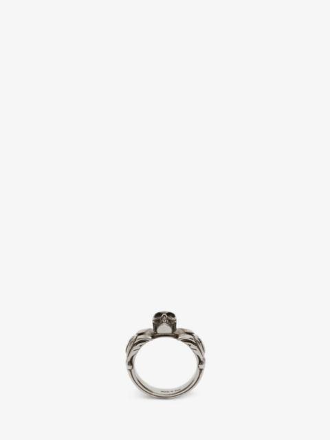 Alexander McQueen Textured Skull Ring in Antique Silver
