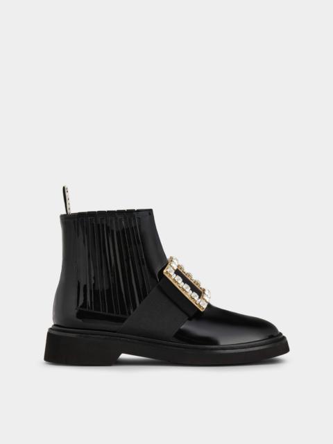 Roger Vivier Viv' Rangers Strass Buckle Chelsea Booties in Patent Leather