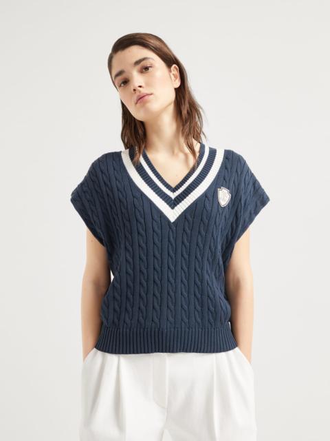 Cotton cable knit T-shirt with logo