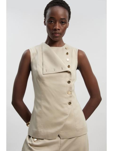 KAREN MILLEN Tailored Linen Button Front Top