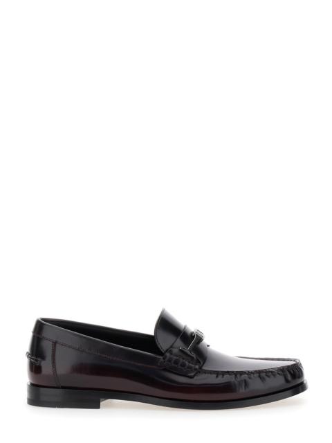 FERRAGAMO Harry Dark Burgundy Loafers with Almond Toe and Logo Plaque Detail in Leather Man Bordeaux Calf