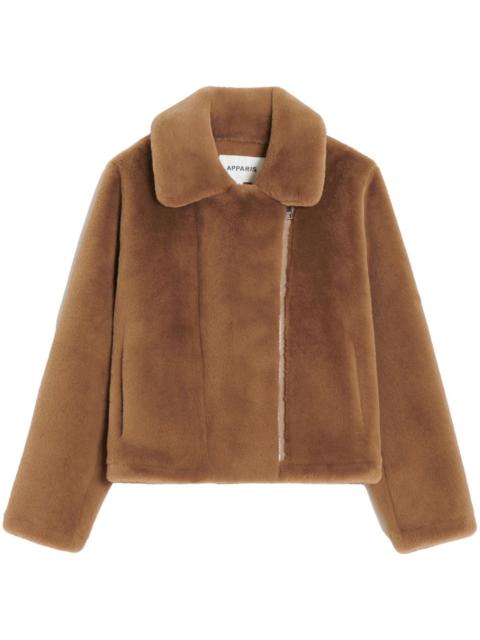 APPARIS notch-lapel zippered faux fur jacket
