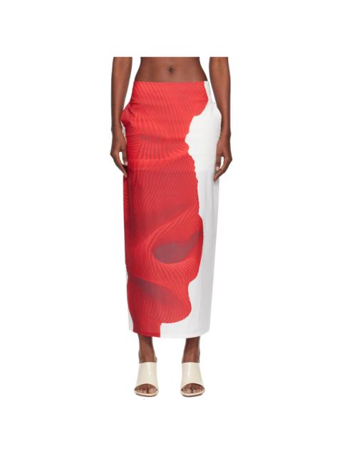 ISSEY MIYAKE White & Red Knit 'As Represented' Midi Skirt