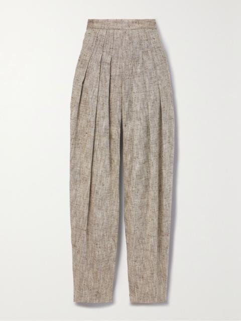 Loro Piana Asael pleated silk, hemp and cotton-blend tweed tapered pants Multi