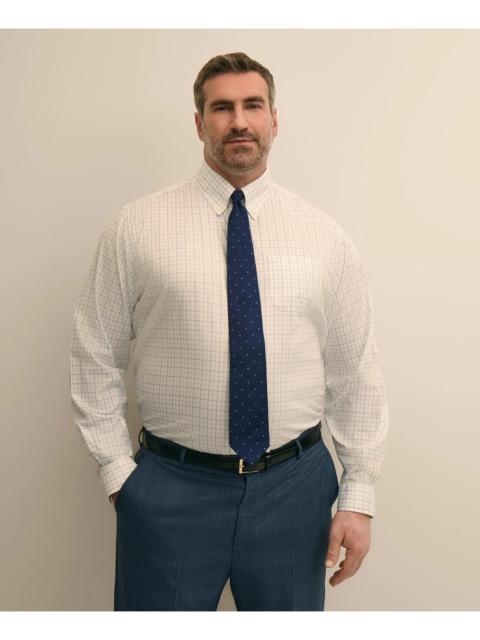 Brooks Brothers Big & Tall Stretch Cotton Non-Iron Pinpoint Oxford Polo Button Down, Windowpane Dress Shirt
