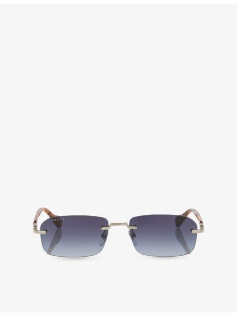 GUCCI GG1221S Rectangle-Frame Metal Sunglasses